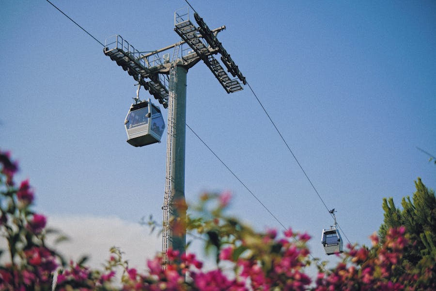 low angle shot of teleferic cable cars