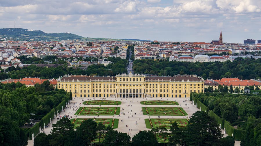 schonbrunn palace in drone shot